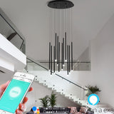 Modern 12 Light LED Cluster Pendant Chandelier with Elongated Cylindrical Shades for Dining Room