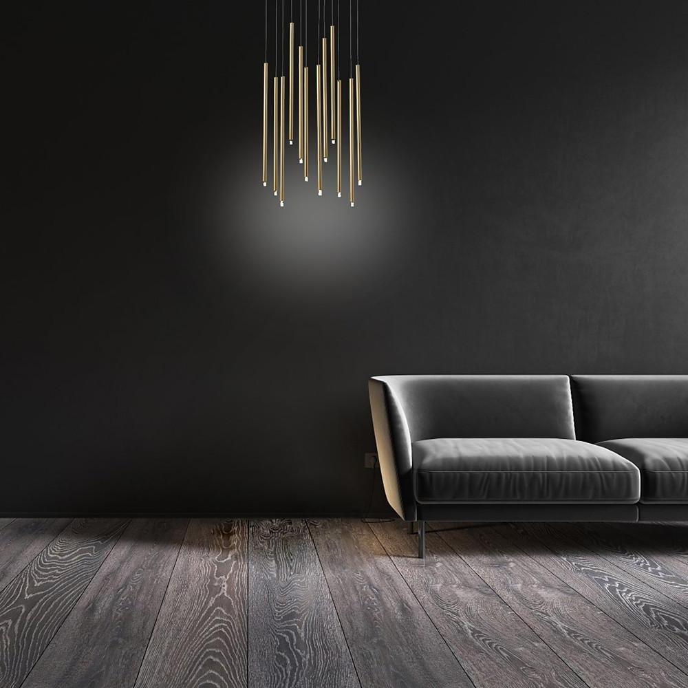 Modern 12 Light LED Cluster Pendant Chandelier with Elongated Cylindrical Shades for Dining Room