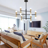 Modern 12 Light LED Sputnik Chandelier Black and Gold Mid Century Pendant Light for Living Room
