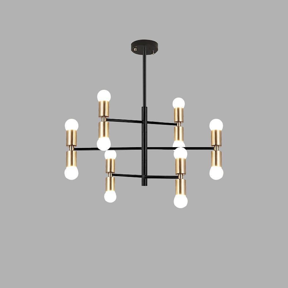 Modern 12 Light LED Sputnik Chandelier Black and Gold Mid Century Pendant Light for Living Room