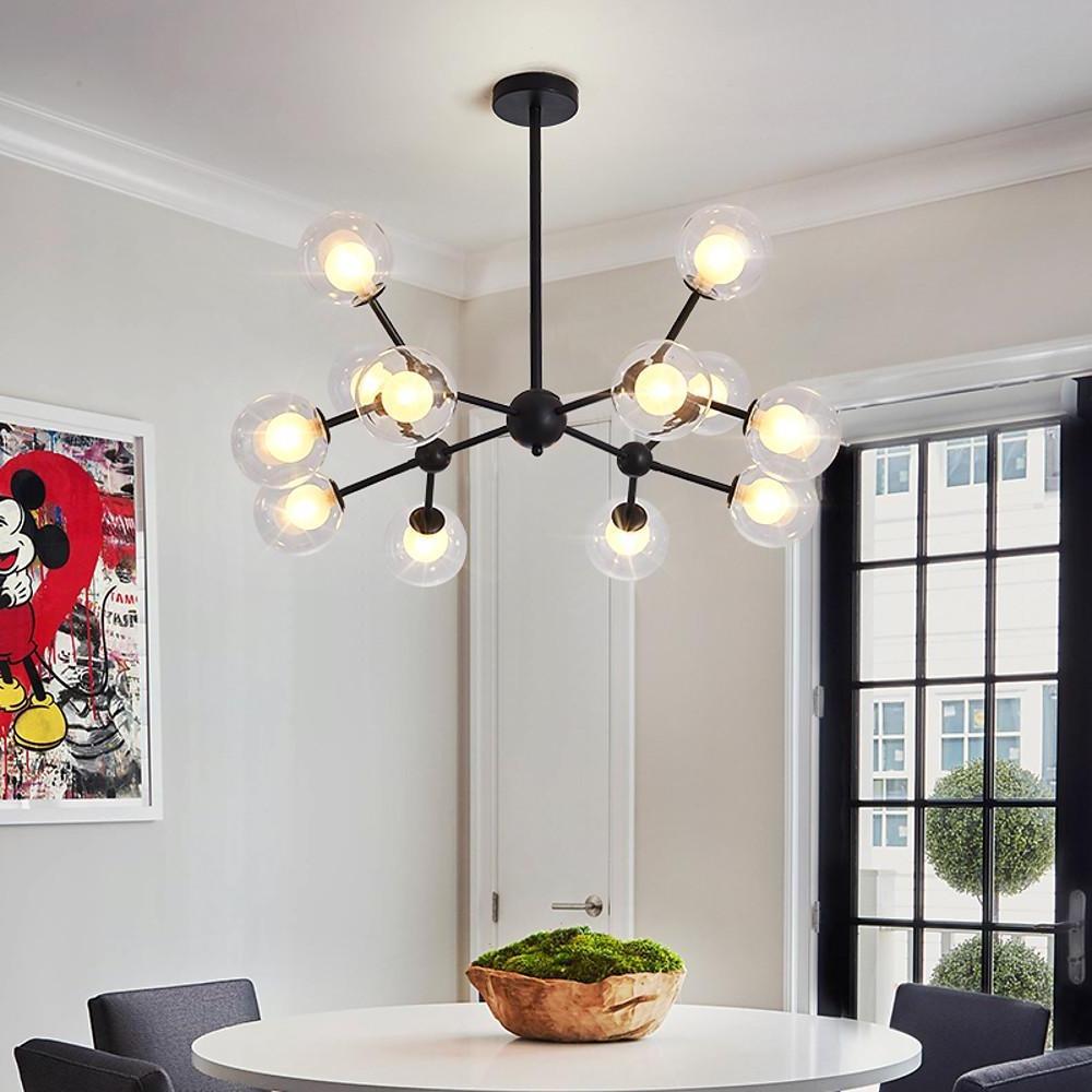 Modern 12 Light Starburst Sputnik Chandelier Gold and Black Glass Semi Flush Mount Ceiling Fixture