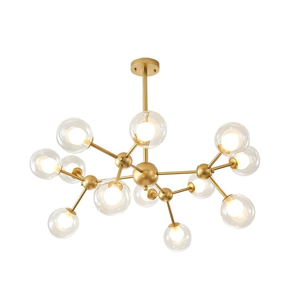 Modern 12 Light Starburst Sputnik Chandelier Gold and Black Glass Semi Flush Mount Ceiling Fixture