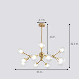 Modern 12 Light Starburst Sputnik Chandelier Gold and Black Glass Semi Flush Mount Ceiling Fixture