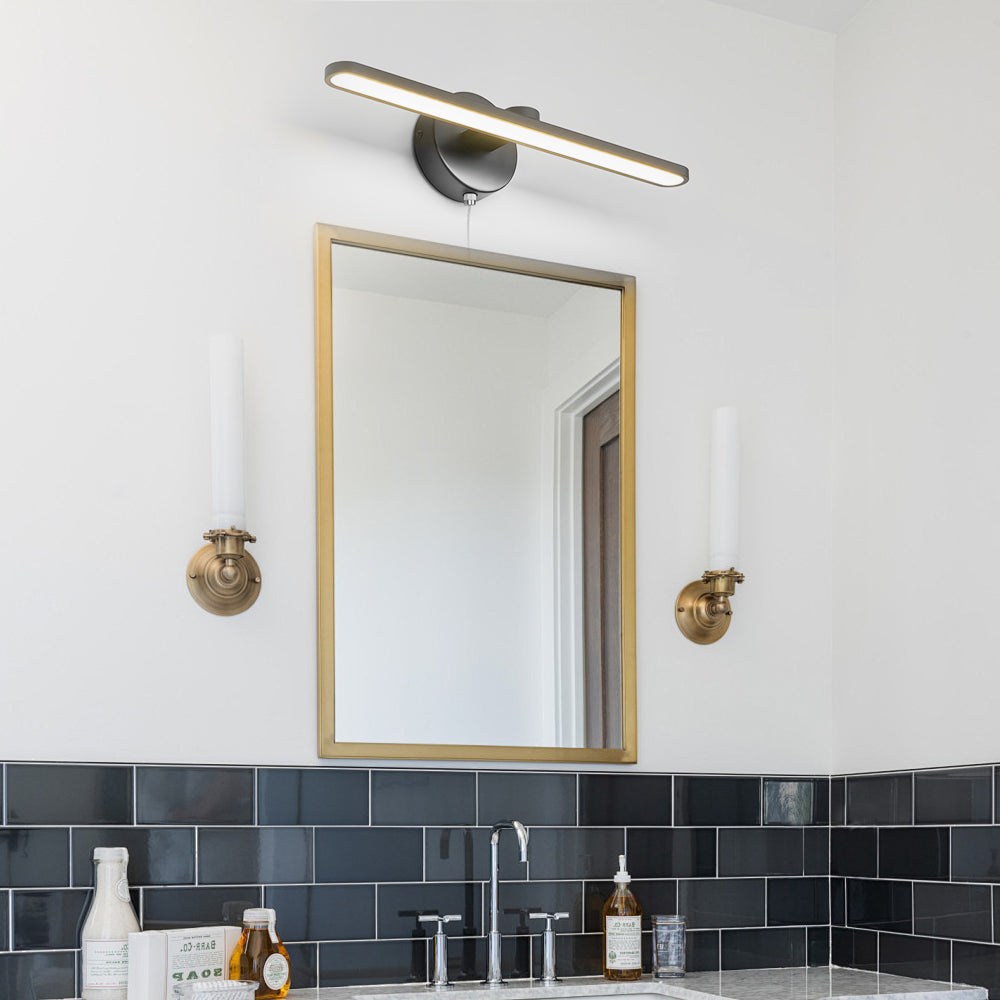 Modern 15.7 Inch LED Linear Bathroom Vanity Light with Pull Cord Switch in Black or Bronze