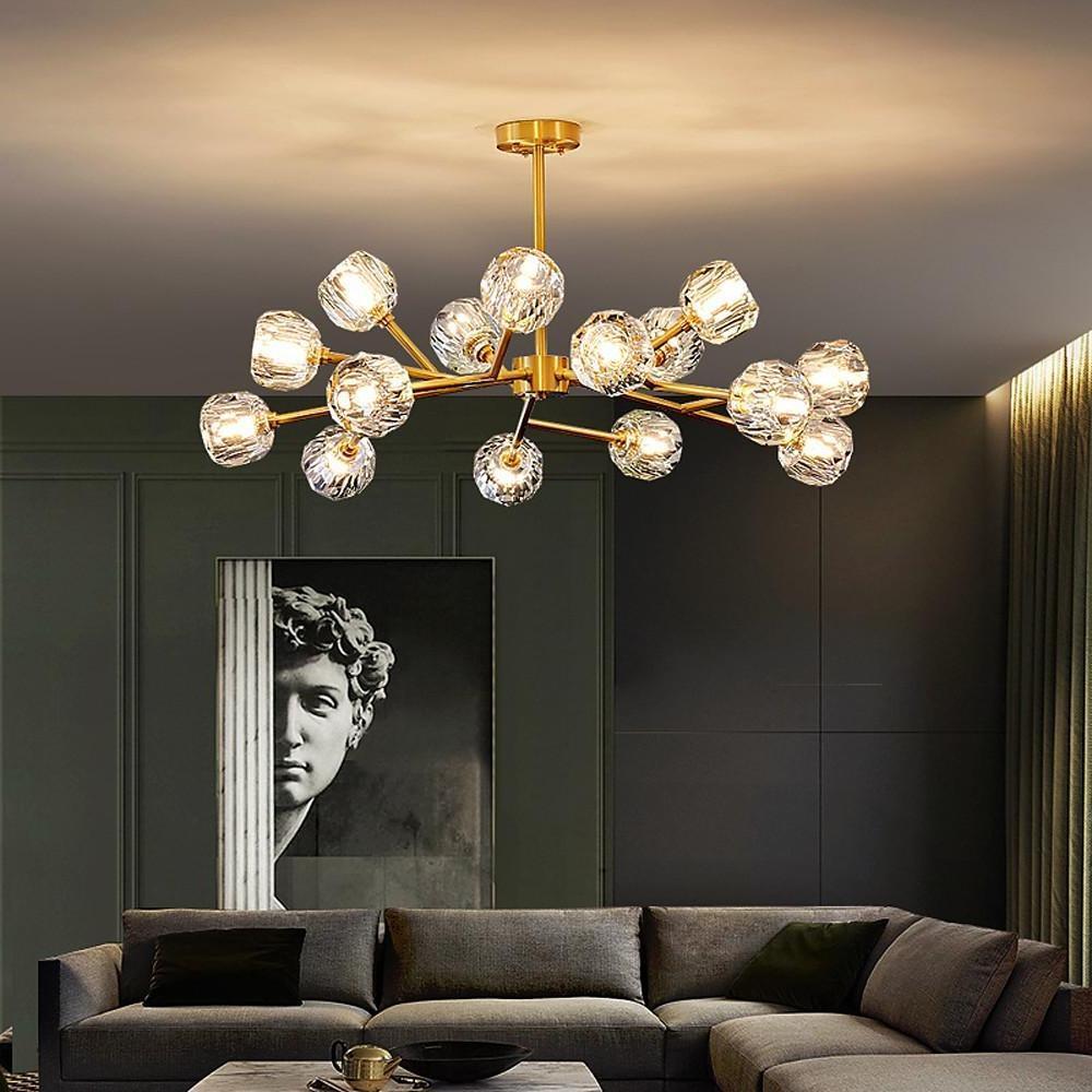 Modern 15 Light Crystal and Copper Sputnik Chandelier Elegant Gold Ceiling Fixture