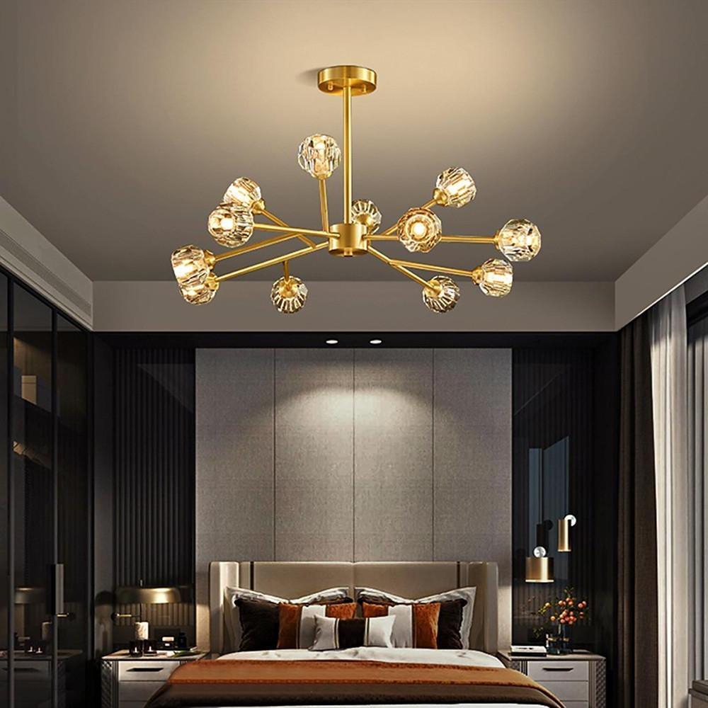 Modern 15 Light Crystal and Copper Sputnik Chandelier Elegant Gold Ceiling Fixture