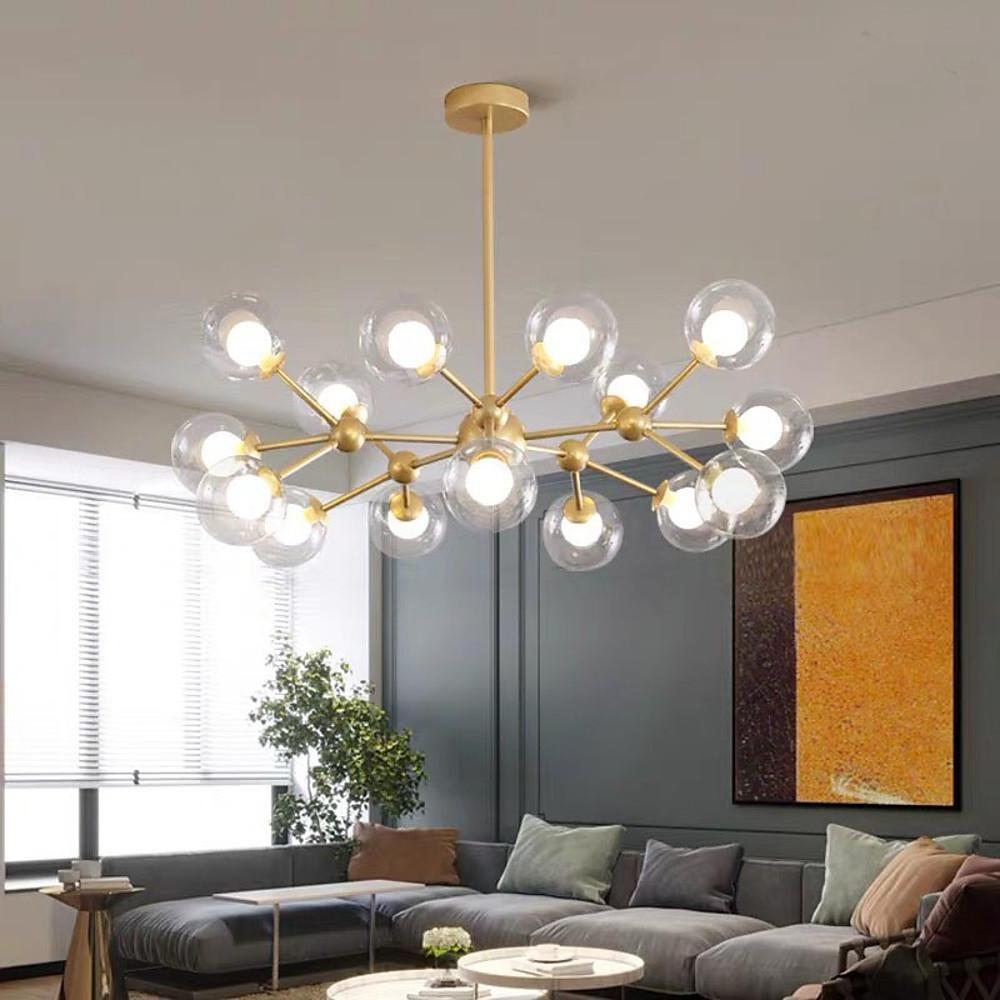 Modern 15 Light Sputnik Cluster Chandelier with Glass Globe Shades for Living Room