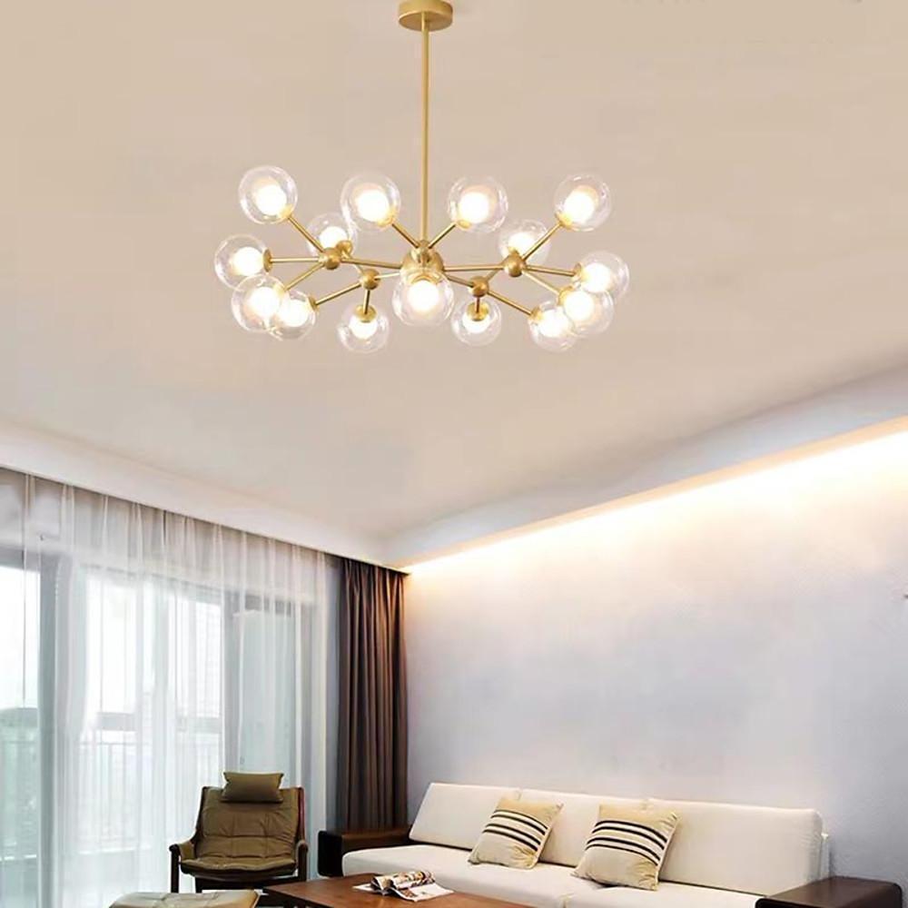 Modern 15 Light Sputnik Cluster Chandelier with Glass Globe Shades for Living Room