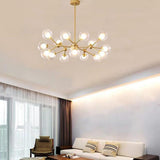 Modern 15 Light Sputnik Cluster Chandelier with Glass Globe Shades for Living Room