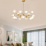 Modern 15 Light Sputnik Cluster Chandelier with Glass Globe Shades for Living Room