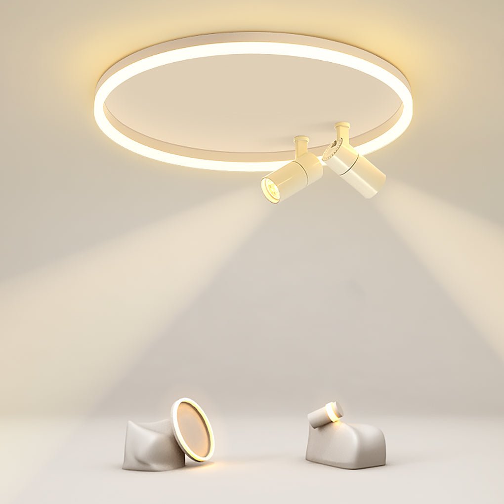 Modern 16 Inch Dimmable Round Ceiling Flush Mount Light with Dual Adjustable Track Spotlights and PMMA Lampshade