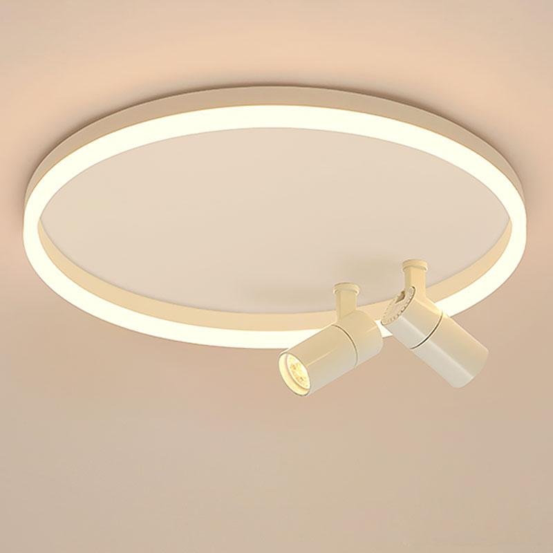 Modern 16 Inch Dimmable Round Ceiling Flush Mount Light with Dual Adjustable Track Spotlights and PMMA Lampshade