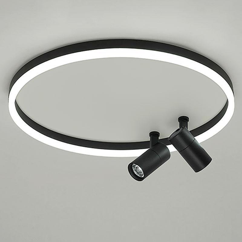 Modern 16 Inch Dimmable Round Ceiling Flush Mount Light with Dual Adjustable Track Spotlights and PMMA Lampshade