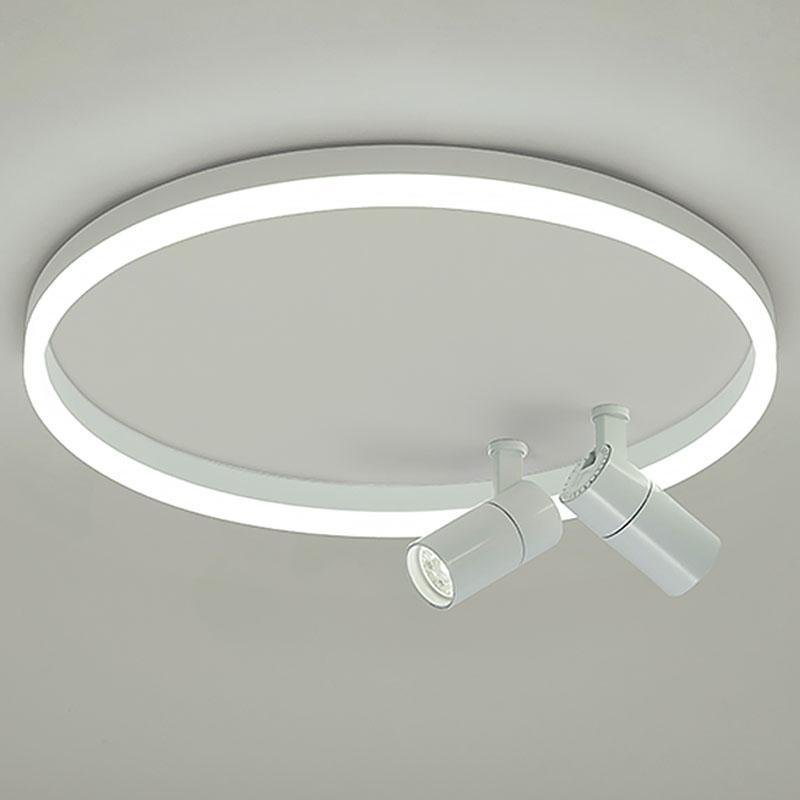 Modern 16 Inch Dimmable Round Ceiling Flush Mount Light with Dual Adjustable Track Spotlights and PMMA Lampshade