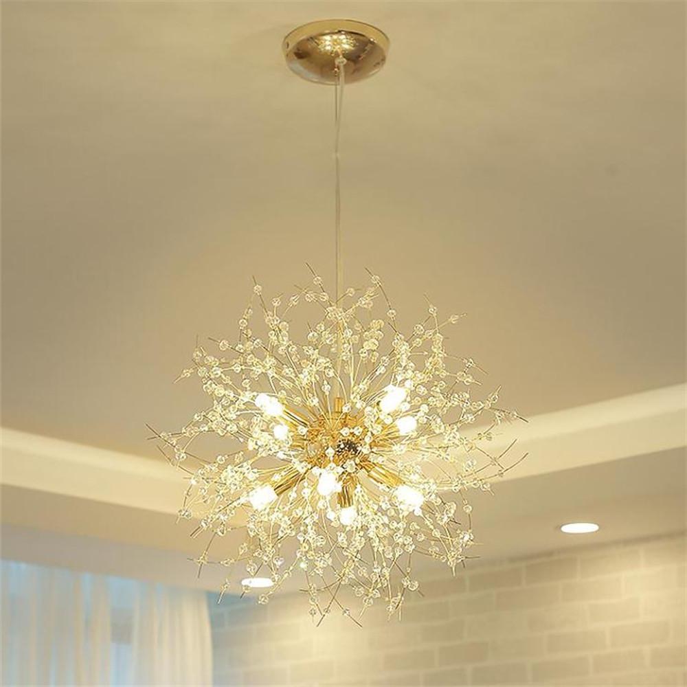 Modern 16 Inch Mini Globe Dandelion Chandelier 8 Light Electroplated Metal LED Pendant Lamp