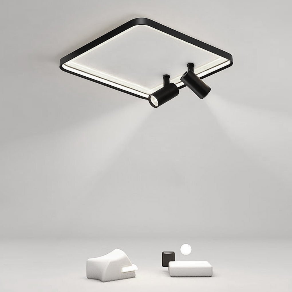 Modern 16 Inch Square Flush Mount Ceiling Light Dimmable LED with Dual Rotatable Spotlights