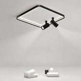 Modern 16 Inch Square Flush Mount Ceiling Light Dimmable LED with Dual Rotatable Spotlights