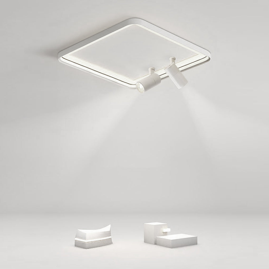 Modern 16 Inch Square Flush Mount Ceiling Light Dimmable LED with Dual Rotatable Spotlights