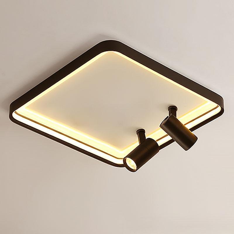 Modern 16 Inch Square Flush Mount Ceiling Light Dimmable LED with Dual Rotatable Spotlights