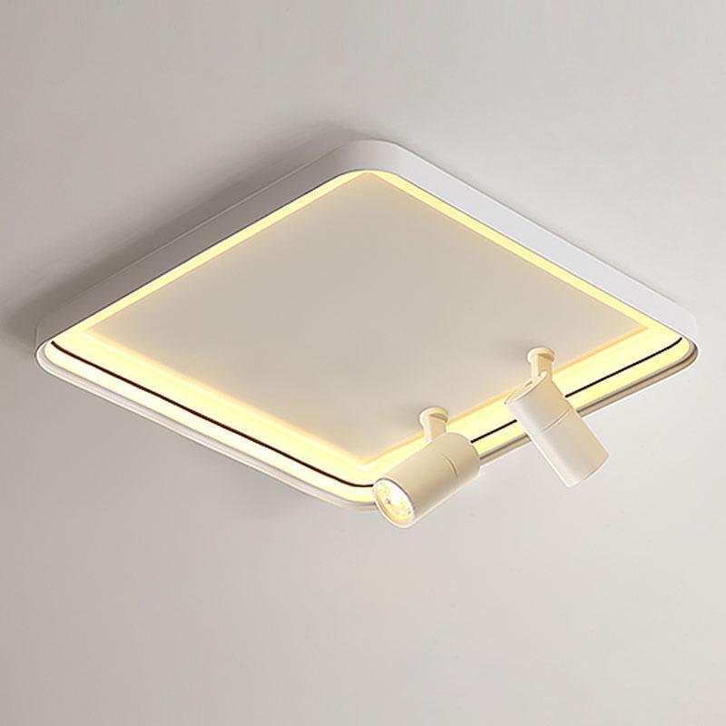 Modern 16 Inch Square Flush Mount Ceiling Light Dimmable LED with Dual Rotatable Spotlights