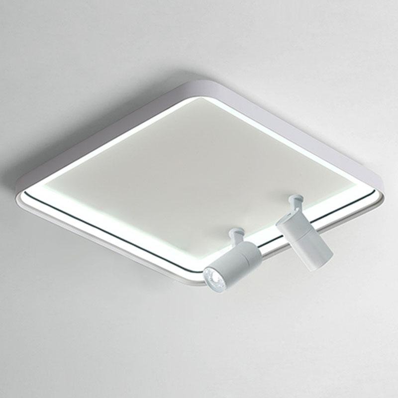 Modern 16 Inch Square Flush Mount Ceiling Light Dimmable LED with Dual Rotatable Spotlights