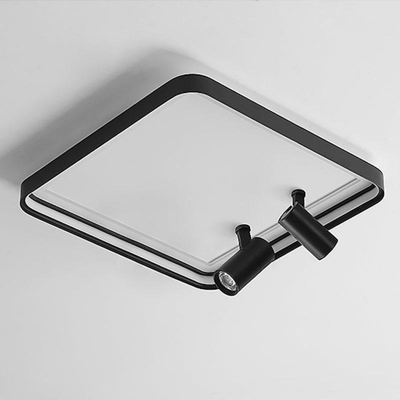 Modern 16 Inch Square Flush Mount Ceiling Light Dimmable LED with Dual Rotatable Spotlights