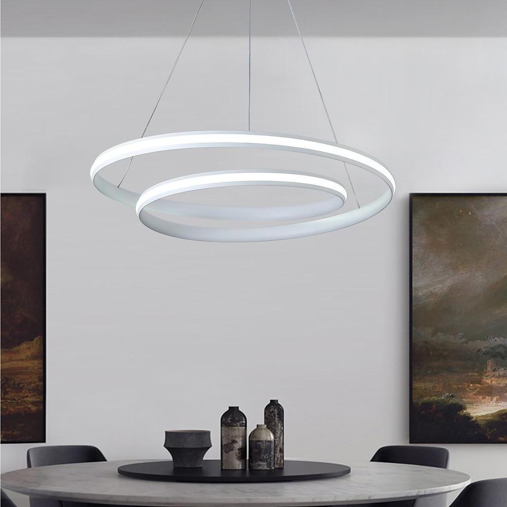 Modern 18 Inch White Spiral LED Pendant Light Dimmable Adjustable Hanging Ceiling Fixture