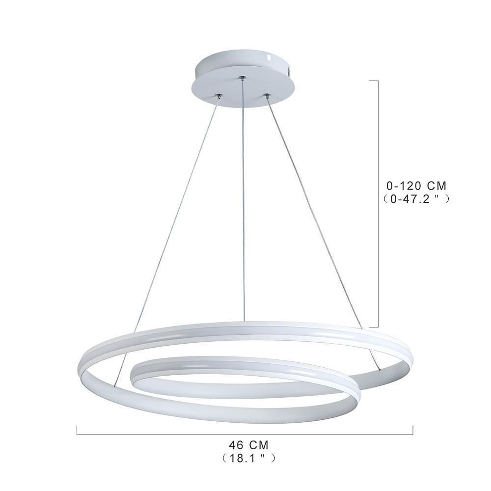Modern 18 Inch White Spiral LED Pendant Light Dimmable Adjustable Hanging Ceiling Fixture