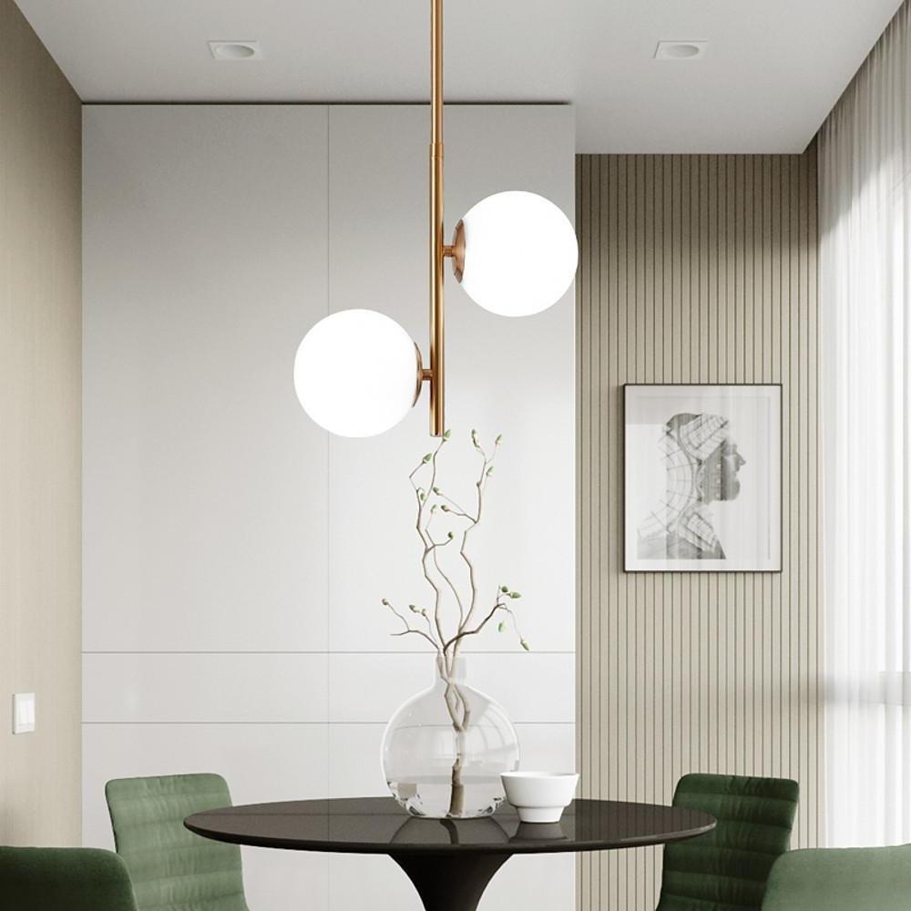 Modern 2 Light Ball Glass LED Pendant Light Adjustable Electroplated Metal Hanging Fixture