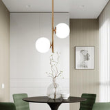 Modern 2 Light Ball Glass LED Pendant Light Adjustable Electroplated Metal Hanging Fixture