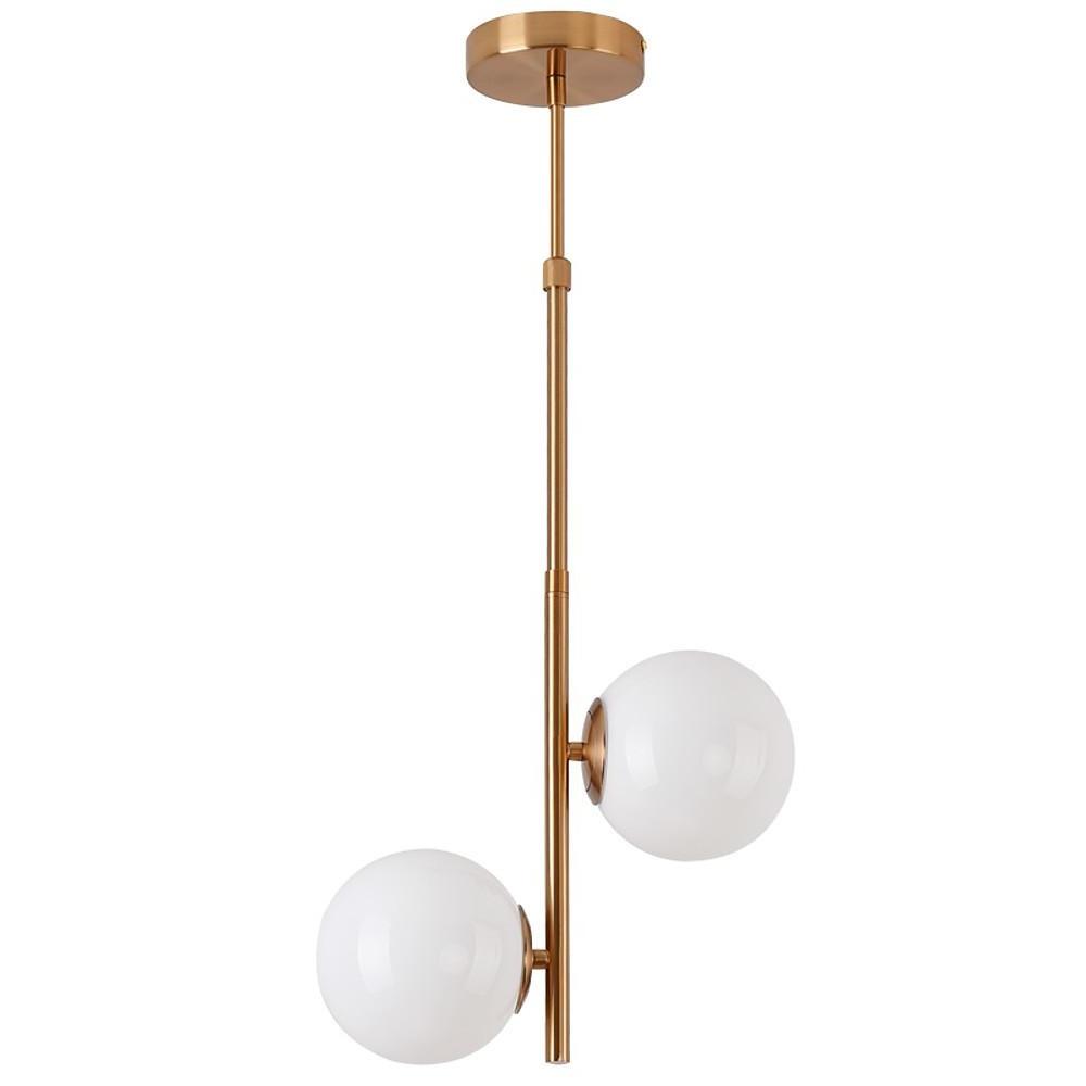 Modern 2 Light Ball Glass LED Pendant Light Adjustable Electroplated Metal Hanging Fixture