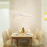 Modern 2 Ring LED Chandelier Geometric Pendant Light with Adjustable Height for Dining Room
