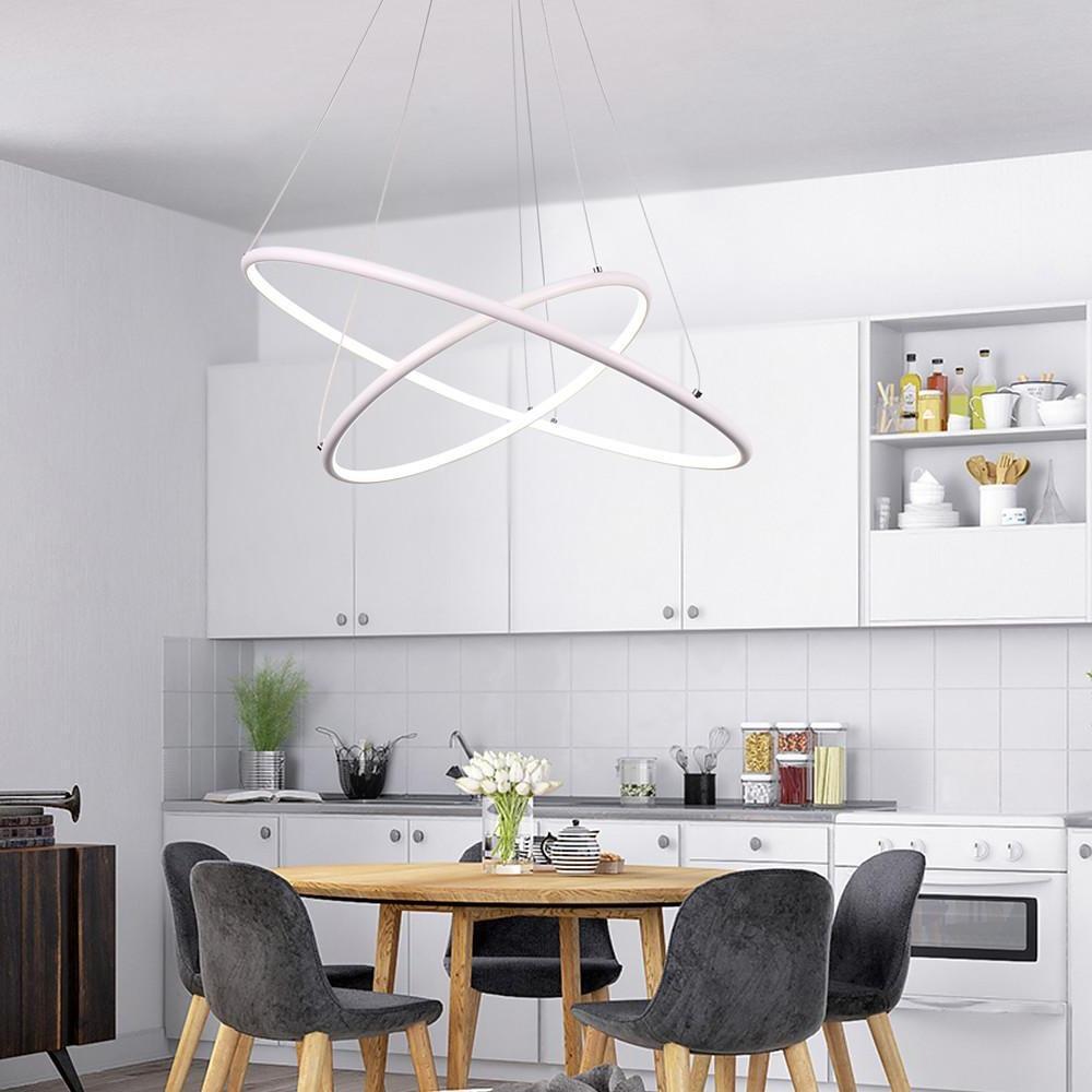 Modern 2 Ring LED Chandelier Geometric Pendant Light with Adjustable Height for Dining Room