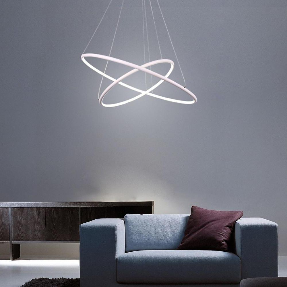 Modern 2 Ring LED Chandelier Geometric Pendant Light with Adjustable Height for Dining Room