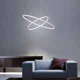 Modern 2 Ring LED Chandelier Geometric Pendant Light with Adjustable Height for Dining Room