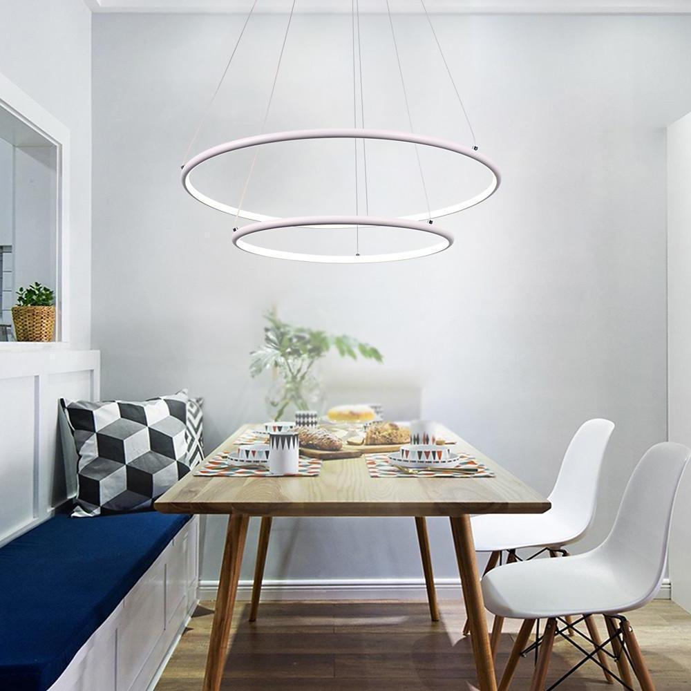 Modern 2 Ring LED Chandelier Geometric Pendant Light with Adjustable Height for Dining Room