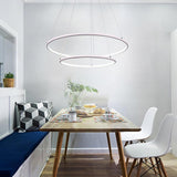 Modern 2 Ring LED Chandelier Geometric Pendant Light with Adjustable Height for Dining Room