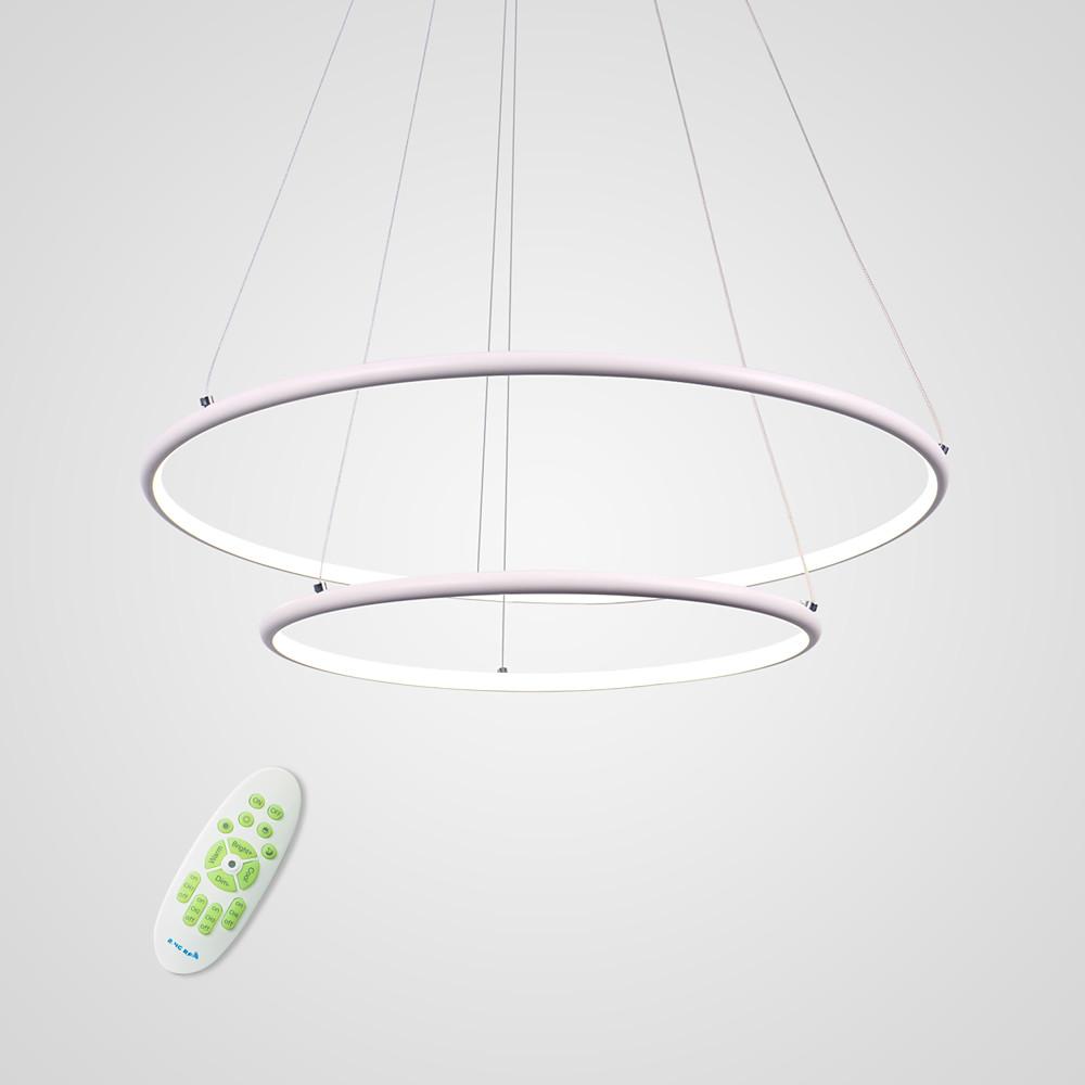 Modern 2 Ring LED Chandelier Geometric Pendant Light with Adjustable Height for Dining Room