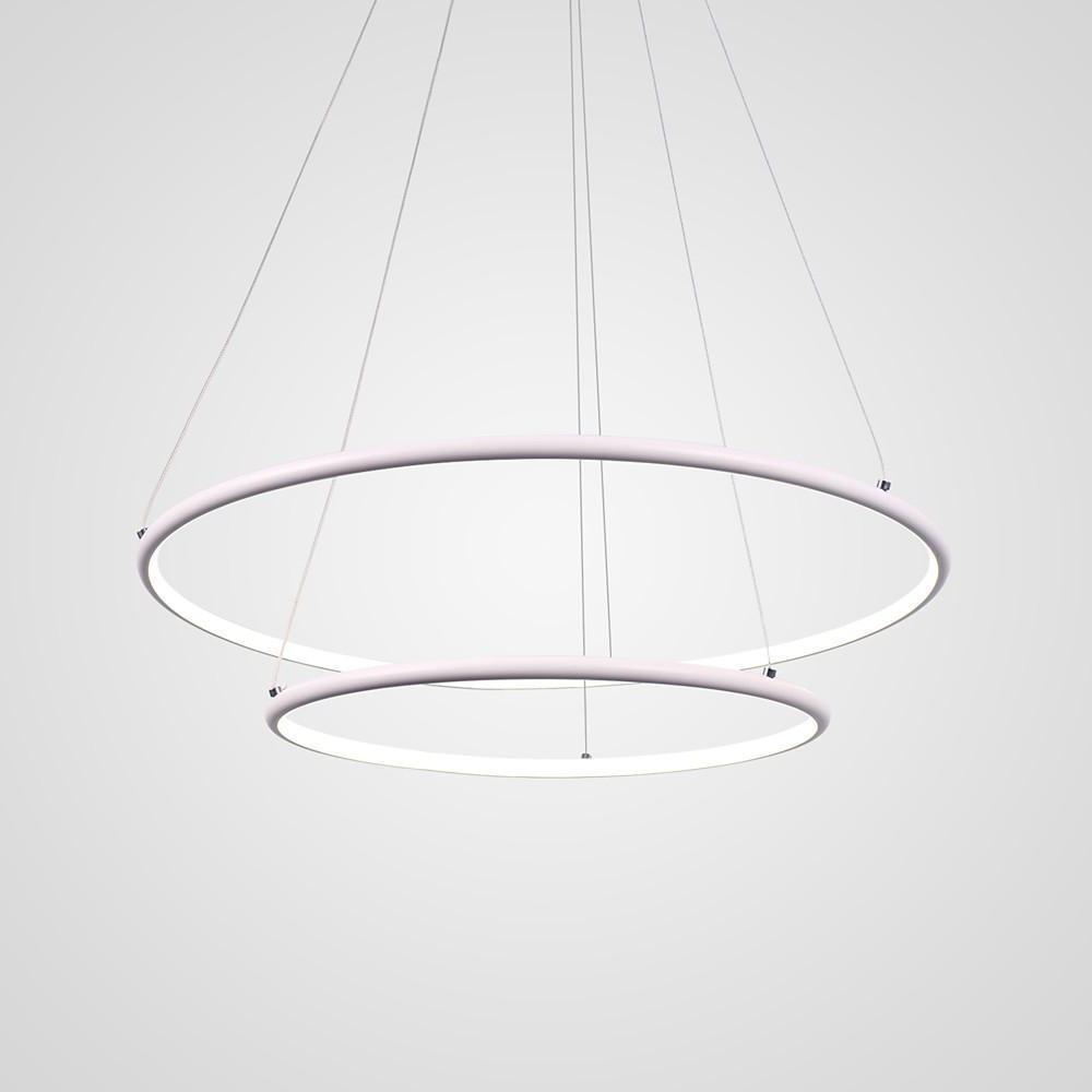 Modern 2 Ring LED Chandelier Geometric Pendant Light with Adjustable Height for Dining Room