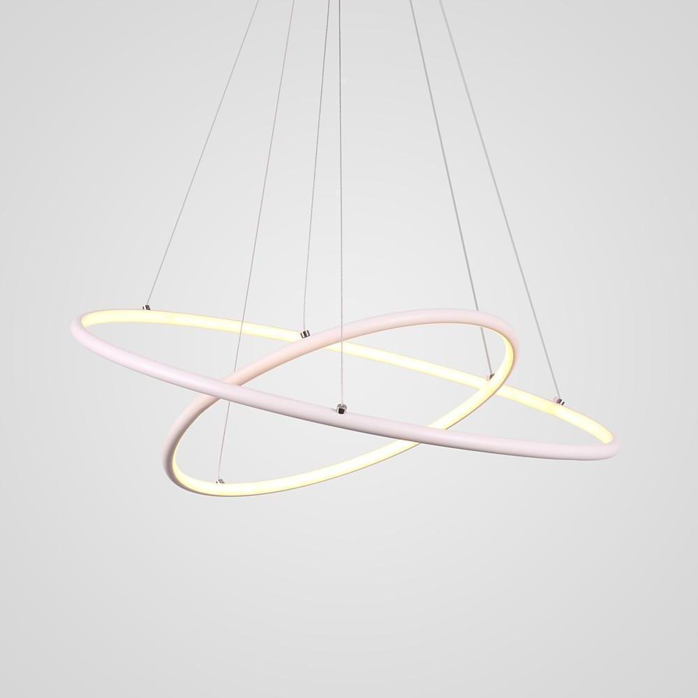 Modern 2 Ring LED Chandelier Geometric Pendant Light with Adjustable Height for Dining Room