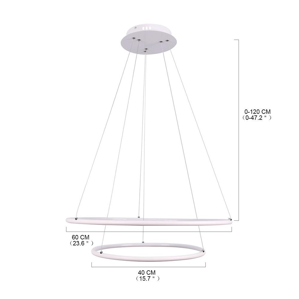 Modern 2 Ring LED Chandelier Geometric Pendant Light with Adjustable Height for Dining Room