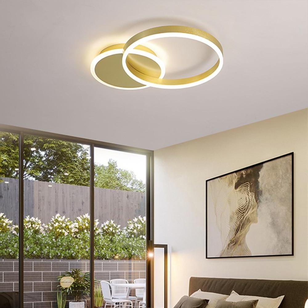 Modern 2 Ring LED Dimmable Flush Mount Ceiling Light Fixture for Living Room and Bedroom