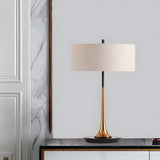 Modern 21.7 Inch Metal Table Lamp in Espresso Bronze and Gold Brass with Fabric Shade