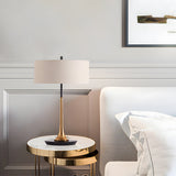 Modern 21.7 Inch Metal Table Lamp in Espresso Bronze and Gold Brass with Fabric Shade