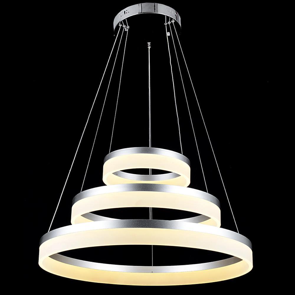 Modern 24 Inch 3 Ring LED Pendant Light Adjustable Metal and Acrylic Chandelier