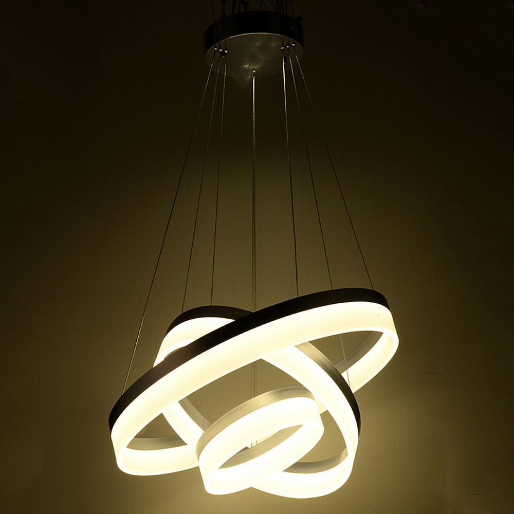 Modern 24 Inch 3 Ring LED Pendant Light Adjustable Metal and Acrylic Chandelier