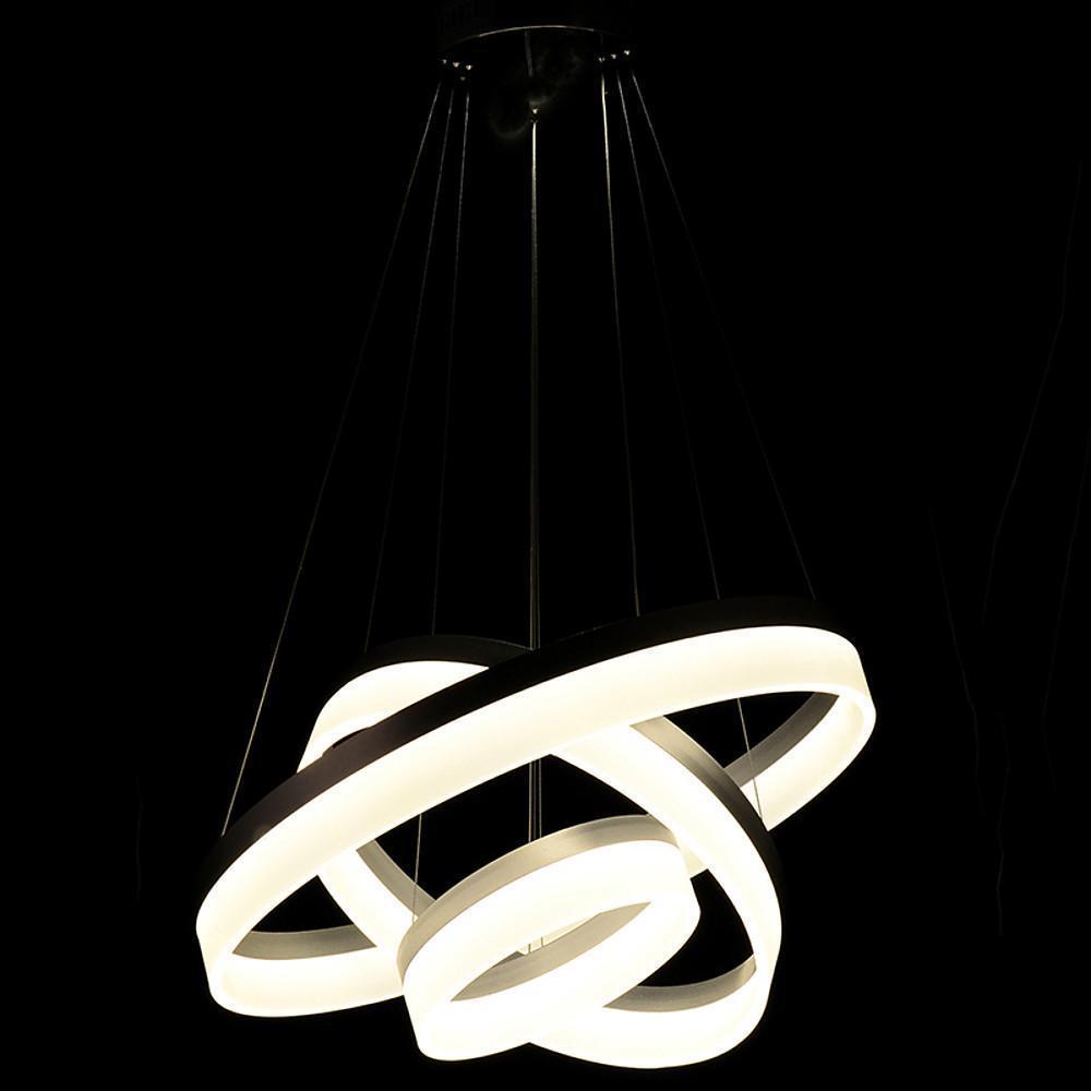 Modern 24 Inch 3 Ring LED Pendant Light Adjustable Metal and Acrylic Chandelier