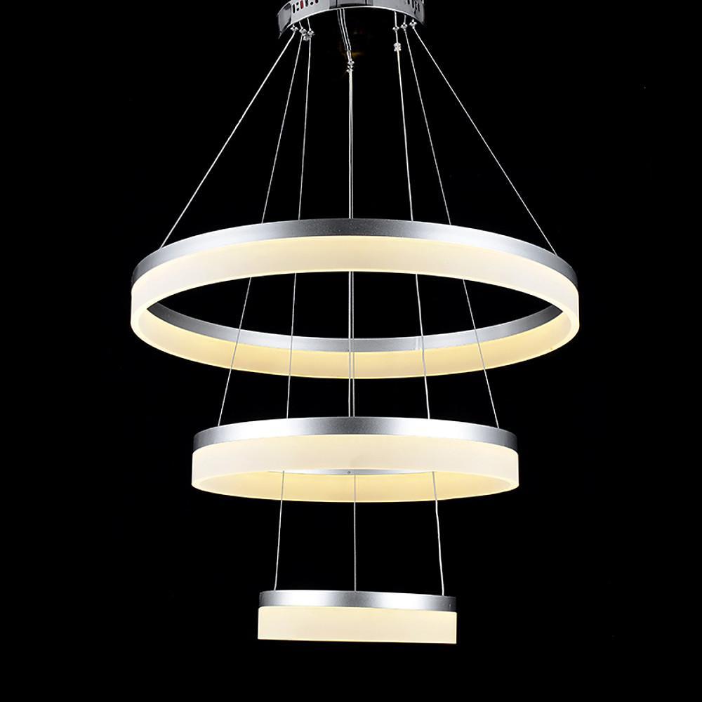 Modern 24 Inch 3 Ring LED Pendant Light Adjustable Metal and Acrylic Chandelier