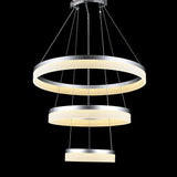 Modern 24 Inch 3 Ring LED Pendant Light Adjustable Metal and Acrylic Chandelier