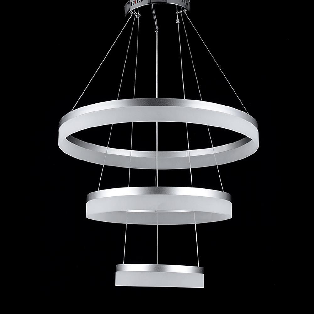 Modern 24 Inch 3 Ring LED Pendant Light Adjustable Metal and Acrylic Chandelier